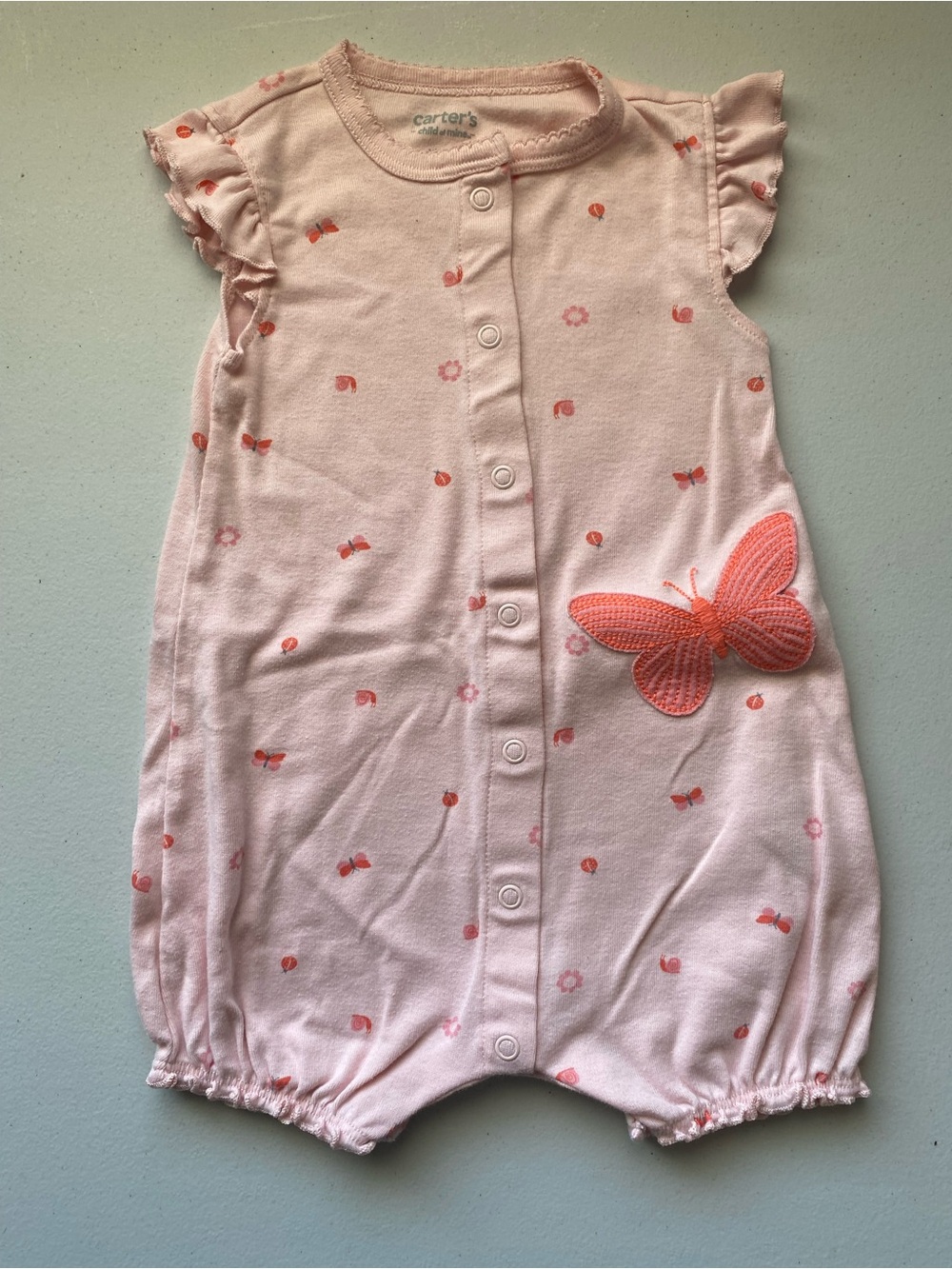 Carter's Child of Mine Pink Flutter Sleeve Butterfly Bubble Romper 12M